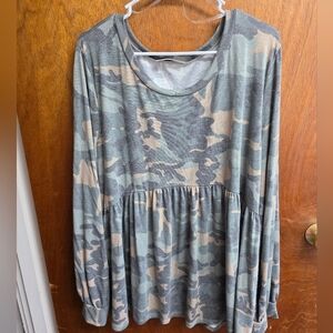 Camo Peplum Tunic Top in Gray and Tan